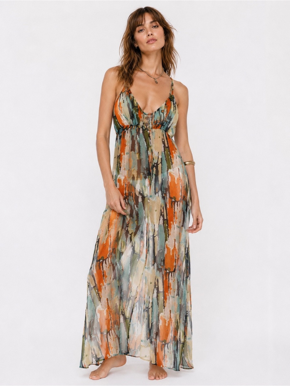 Costa Blanca Collection Maxi Slip Dress Cover Up Boho Resortwear Vacation Size L